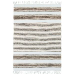 Tapis en coton à lignes - Blanc & Beige