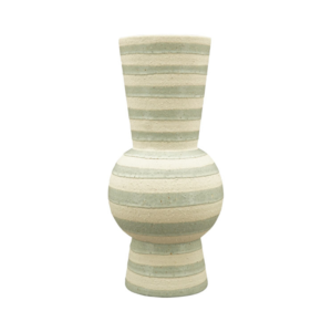 Vase en céramique à rayures blanc et bleu