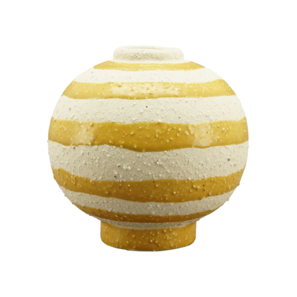 Vase en céramique à rayures blanc et jaune