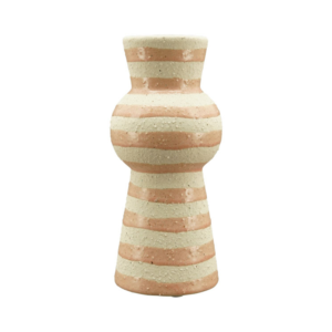 Vase en céramique à rayures blanc et rose