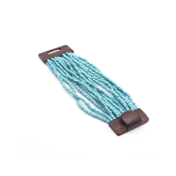 Bracelet en perles et fermoir en bois bleu turquoise