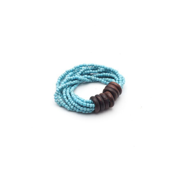 Bracelets en perles et anneaux de bois bleu turquoise