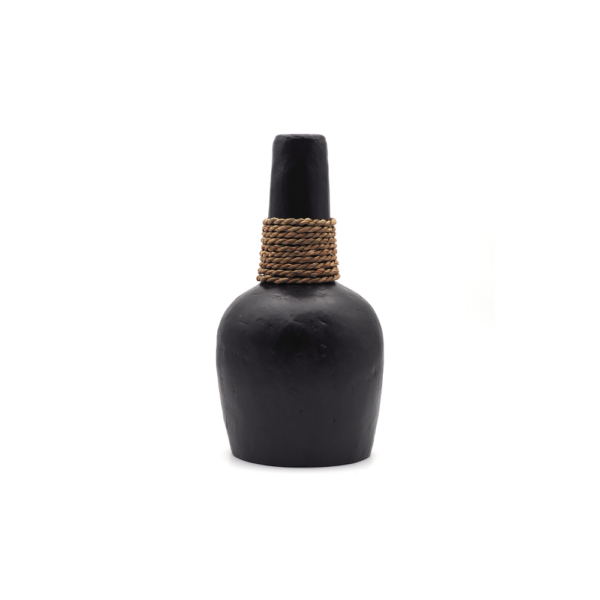 Vase artisanal en terre cuite noir et corde grand modèle