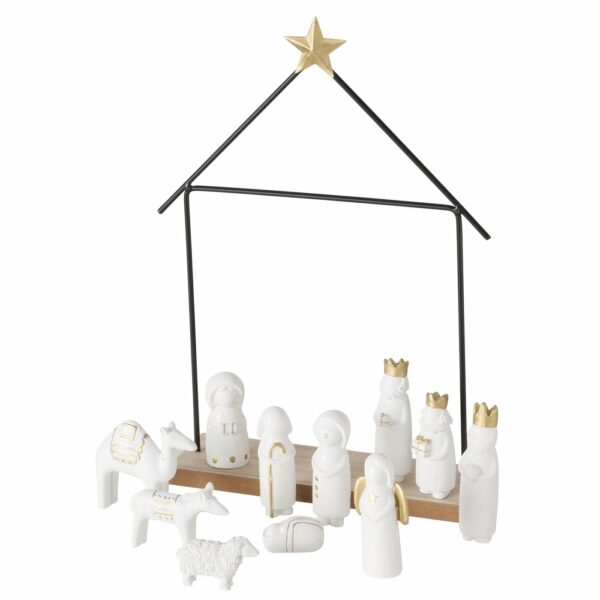 Crèche de Noel santons blancs et dorés