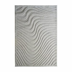 Tapis effet jute et motifs relief vagues blanches