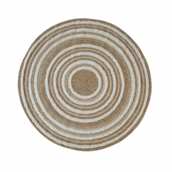 Tapis rond effet jute motif relief blanc_1