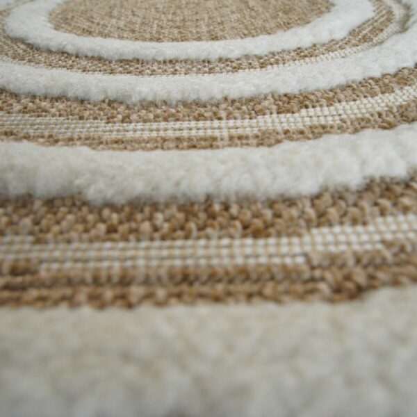 Tapis rond effet jute motif relief blanc_